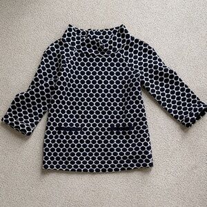 Boden Navy & White Circle-Print Funnel Neck Tunic Top🌿